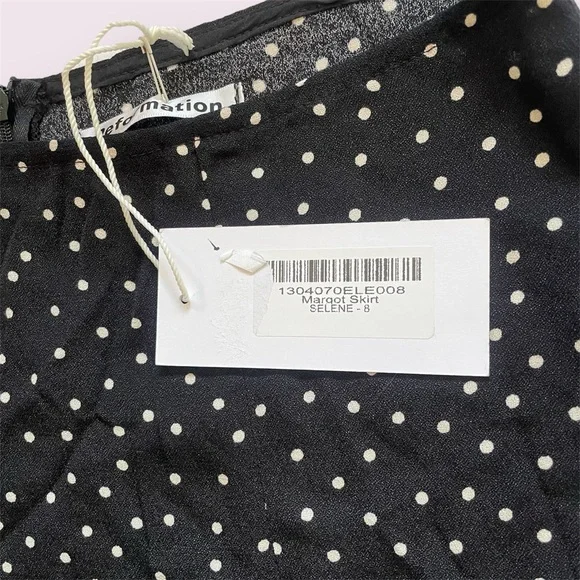 NWT Reformation Margot Selene Skirt Black w/ White Polka Dots | Size 8 - Picture 3 of 6